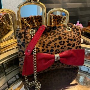 Carolina Herrera Brown and Red Shoulder Bag with Chain Strap